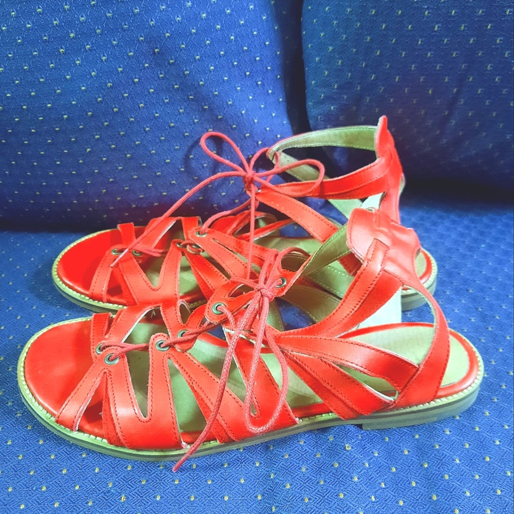Ted & Muffy ~ Red Lace Up Leather Sandals
